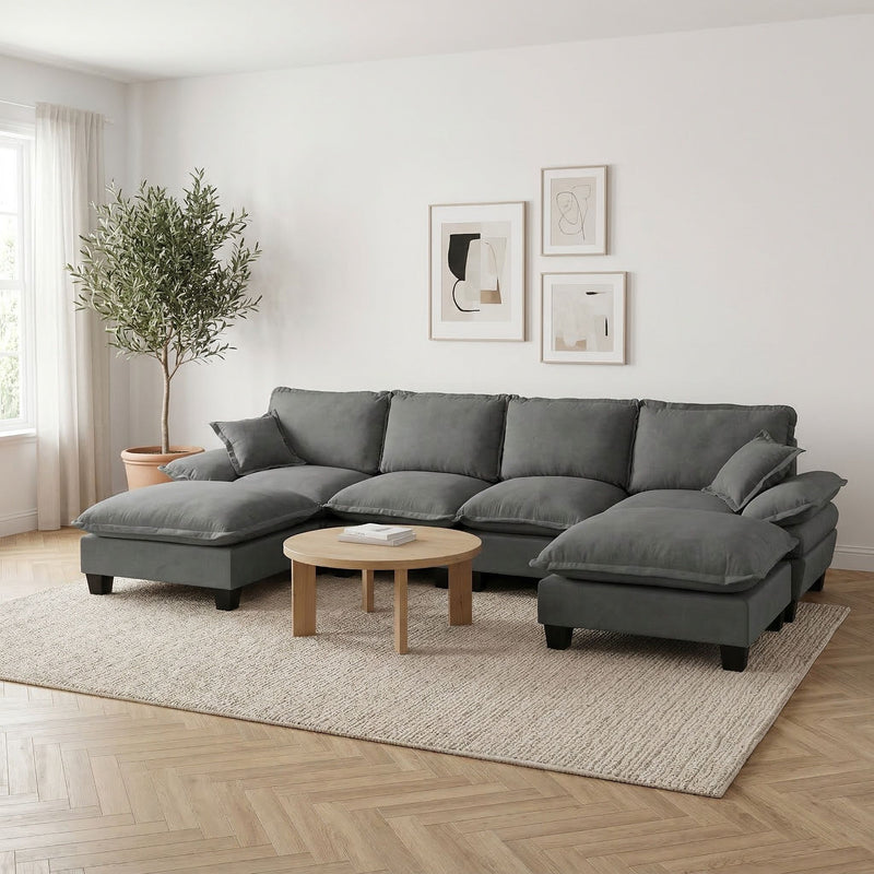 Modular Sectional Sofa With Movable Ottoman & Pillows