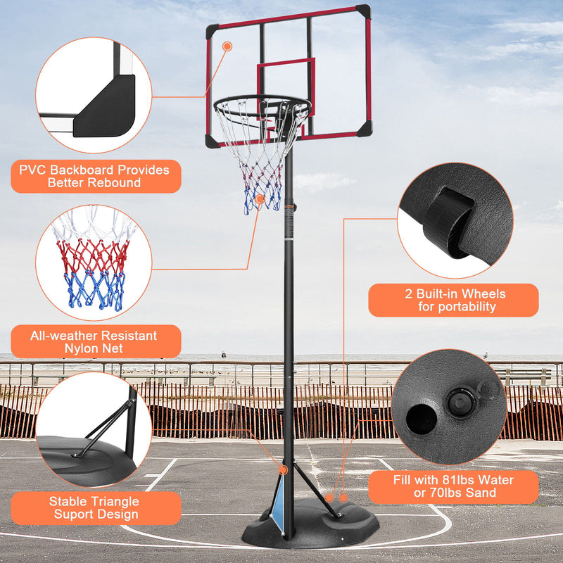 Portable Basketball Hoop System Stand, Height Adjustable For Indoor / Outdoor - Red