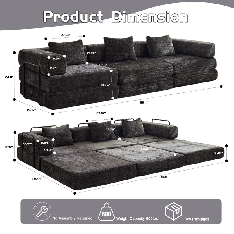 Convertible Floor Sofa Bed, Boneless Modular Sectional Sofa For Living Room