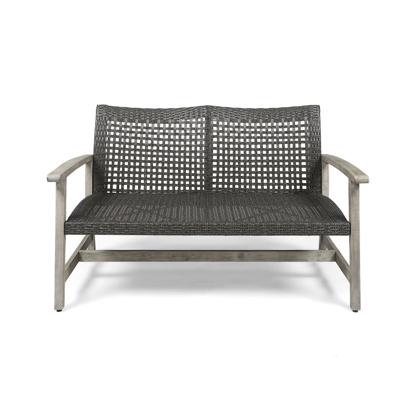 Hampton - Outdoor Wood And Wicker Loveseat - Gray