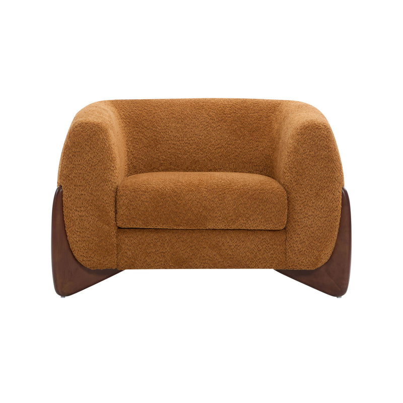 Modern Upholstered Boucle Arm Chair With Tuxedo Design And Triangular Legs