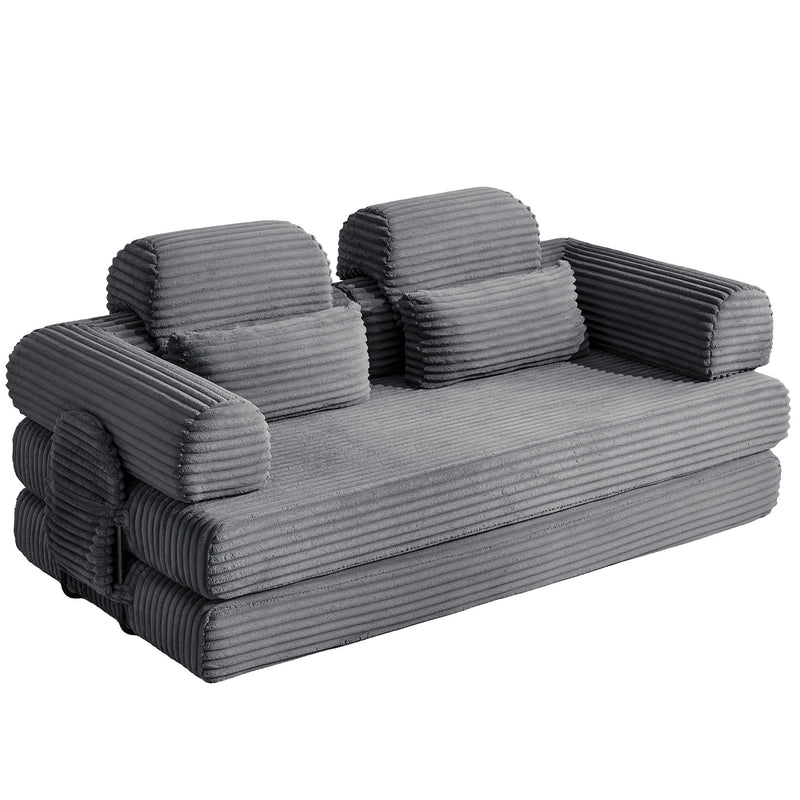 Convertible Sleeper Sofa With & Side Storage Pocket, Foldable Upholstered Couch For Living Room