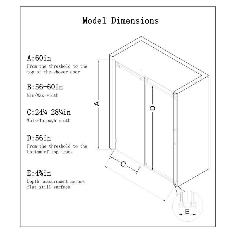 Frameless Single Sliding Shower Door With Soft Close, 5 / 16" Clear Nano Coated Tempered Glass, 60" X 60" - Matte Black