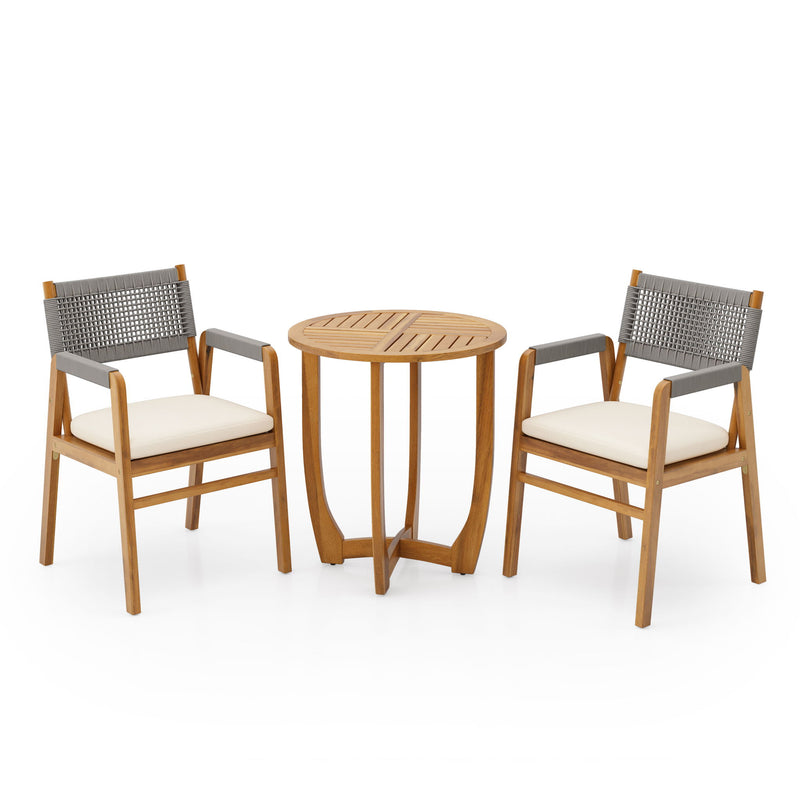 Outdoor 3 Piece Dining Set With Cushion - Gray / Teak