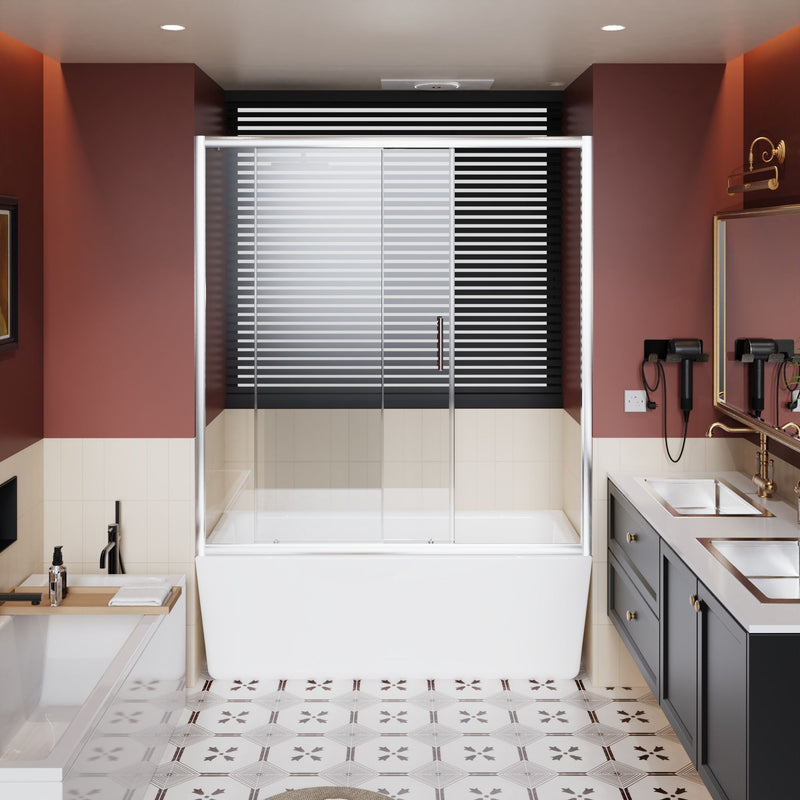 Single Sliding Shower Door For Bathtub With And Handle - Chrome