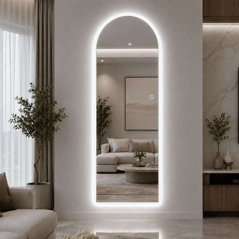 65" X 21" Arched LED Full Length Mirror, Wall Mounted Lighted Full Body Mirror With Frosted Edge Lighting, 3 Color Temperatures & Stepless Dimming - Silver