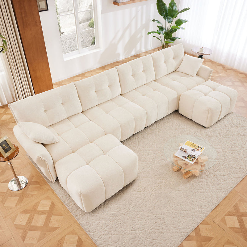 Sofa Set With Ottoman And Pillows, Textured, High Resilience Cushions