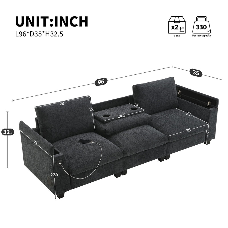 Sectional With Bluetooth Speaker Comfy Cloud Couch Set With Drop Down Table Cup Holders, USB Charger Storage Armrest Wide Seat Sofa