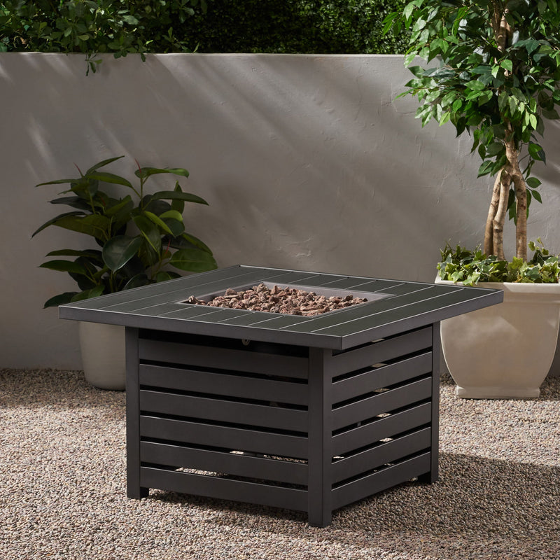 Stylish Square Iron Fire Pit With Tank Space, 50, 000 Btu - Black