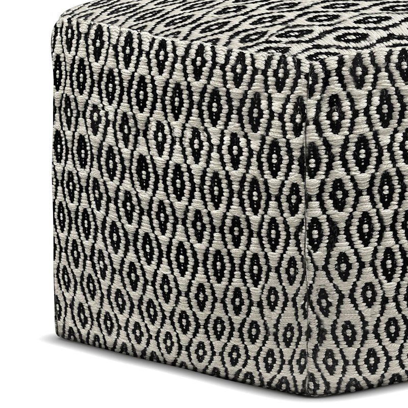 Kiana - Square Outdoor / Indoor Pouf - Black / White