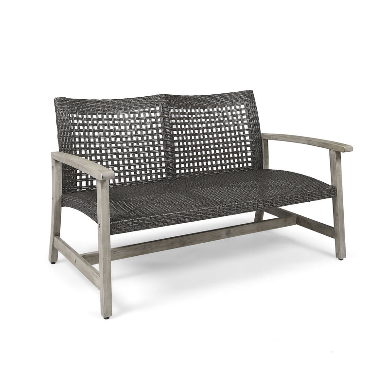 Hampton - Outdoor Wood And Wicker Loveseat - Gray