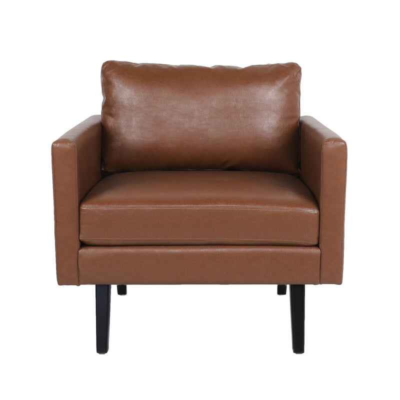 Faux Leather Club Chair With Birch Tapered Legs - Light Brown