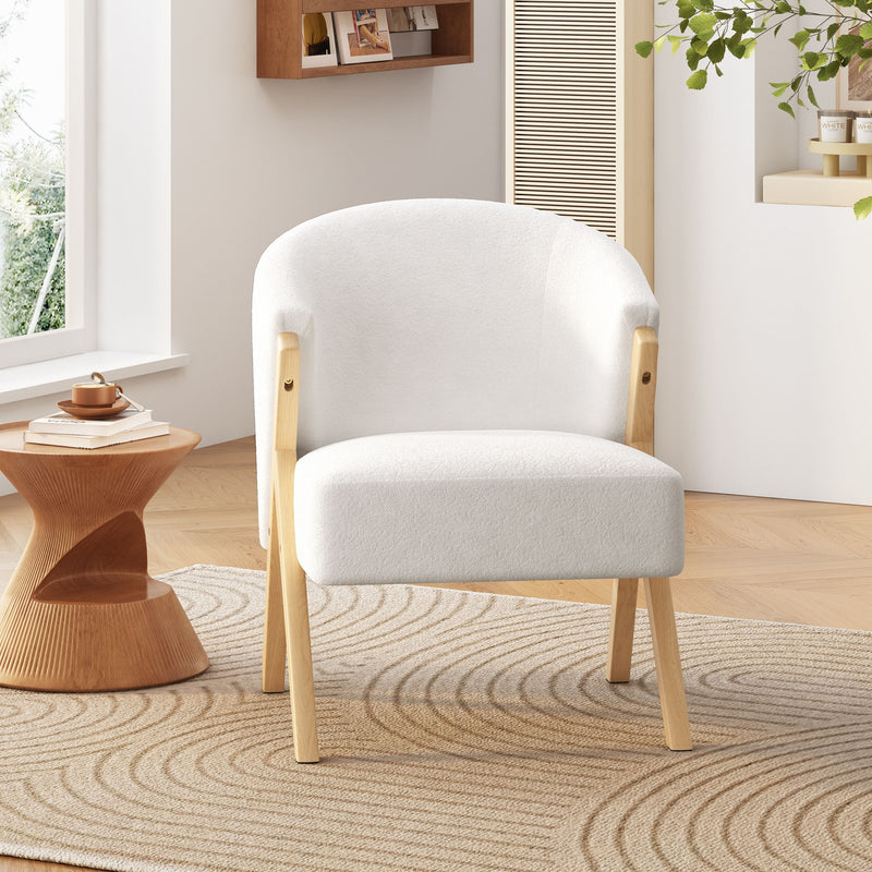 Modern Accent Chair With Polyester Upholstery And Minimalist Lounge Chair For Living Room, Bedroom, Or Office - White