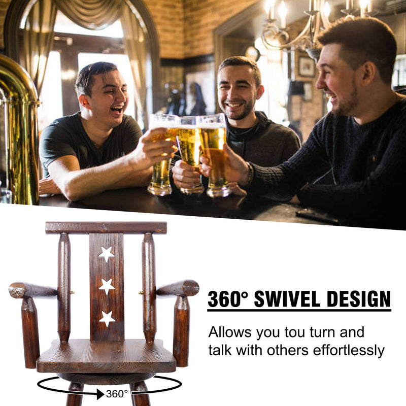 Rustic Tall Bistro Chair Decorative Star Backrest And Footrest, Fir Wood, 4 Foot - Brown