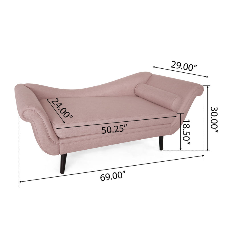 Auroral - Velvet Upholstered Chaise Lounge With Scrolled Arms And Tapered Legs - Blush