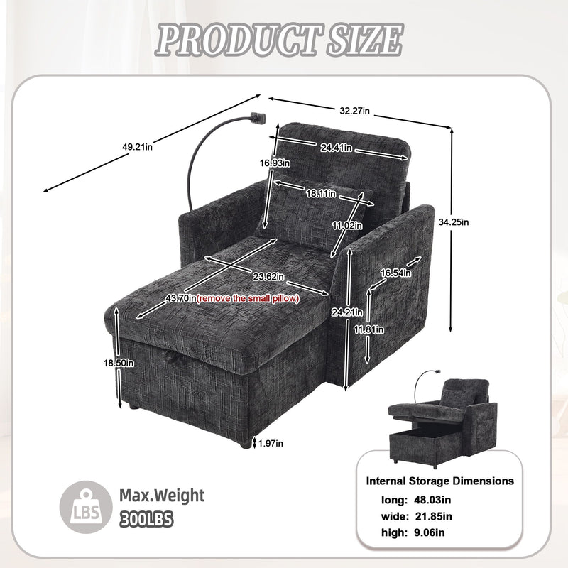 Multifunctional Chenille Recliner Sofa With Storage And Phone Bracket