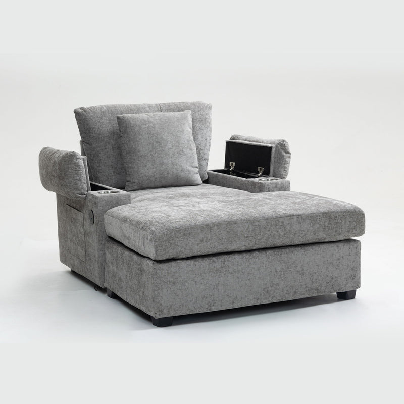 Modern Oversized Chair With Ottoman, Cupholders And USB Charging Ports