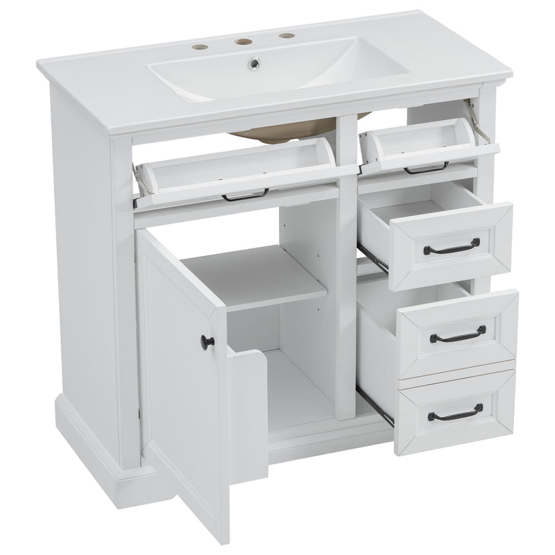 36" Bathroom Vanity With Sink, 2 Tip Out Drawers, Soft Close Hinges