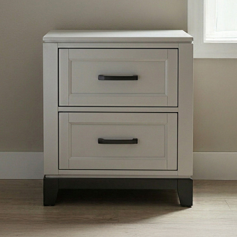Bedside Table White And Gray 1 Piece Nightstand, 2-Drawers Storage Bedroom Furniture Transitional Style