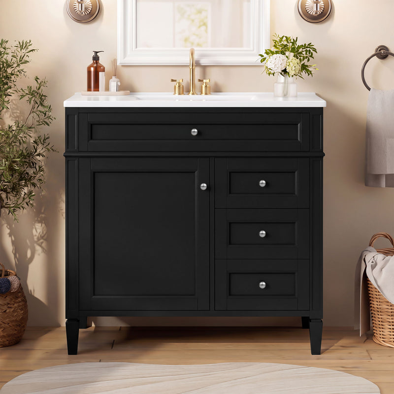 Bathroom Vanity With Sink, Rectangular Storage Cabinet & 2 Drawers And Tip Out Drawer