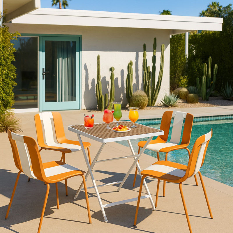 4 Piece Set Of Modern Striped Single Chairs With Folding Square Table