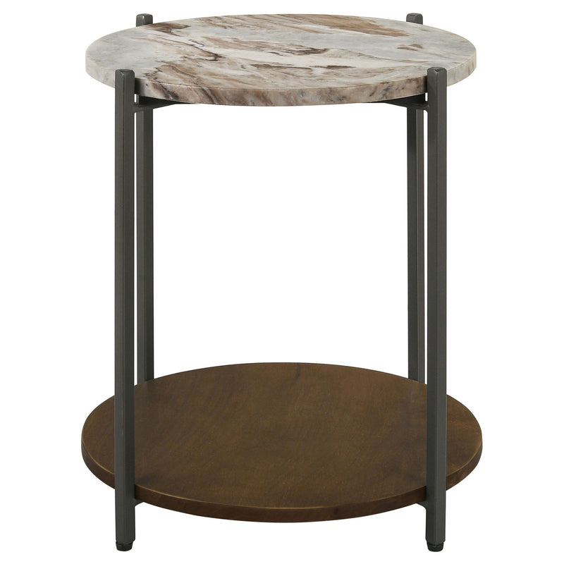 Bleskin - Round Accent Side Table With Shelf - White