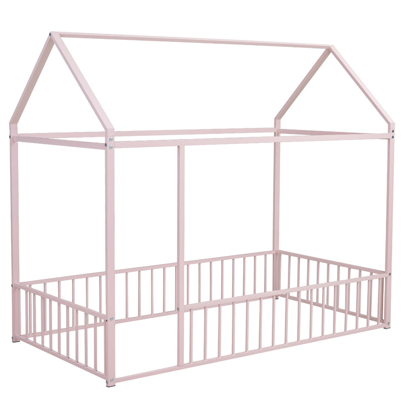 Metal Bed House Bed Frame With Fence