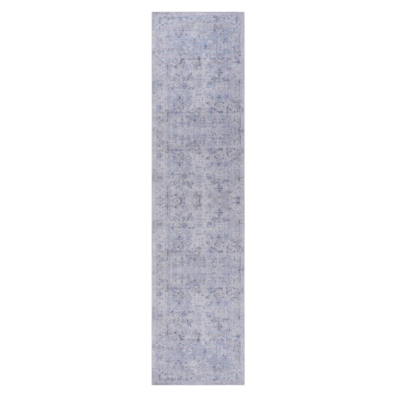 2'6'' X 10' Area Rug, Washable, Low-Pile, Non-Slip, Non-Shedding, Foldable, Kid & Pet Friendly - Blue / Cream