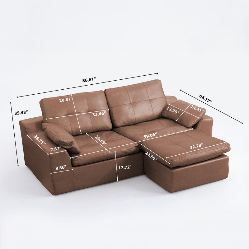 L - Shaped Modular 2 Seater Sofa With Movable Ottoman And High Density Sponge Cushions For Living Room
