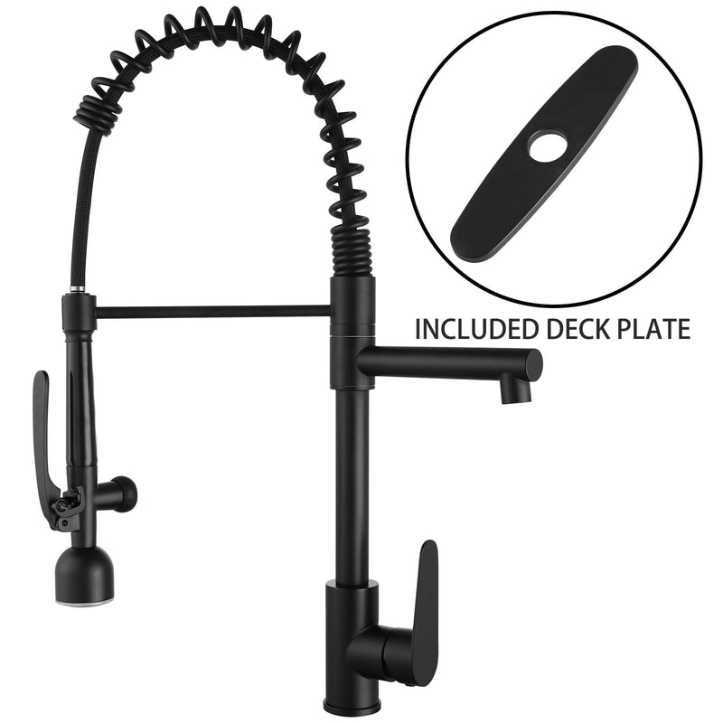 Kitchen Sink Faucet With LED Pull Down Sprayer, Single Handle High Arc Faucet, Dual Spouts, Deck Mount - Matte Black