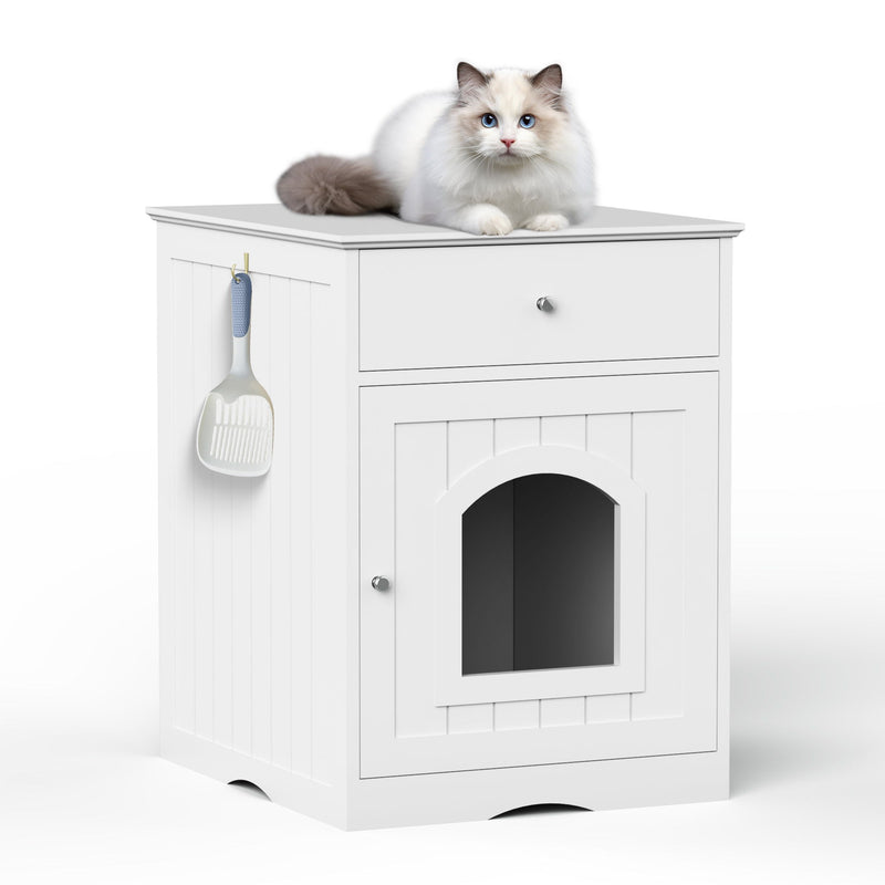Pet House Cat Litter Box Enclosure With Drawer, Side Table