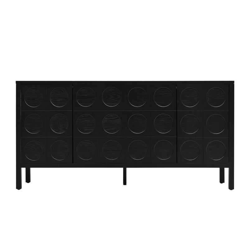 Stylish Storage Cabinet Sideboard With Unique Geometric Circle Door Design - Black