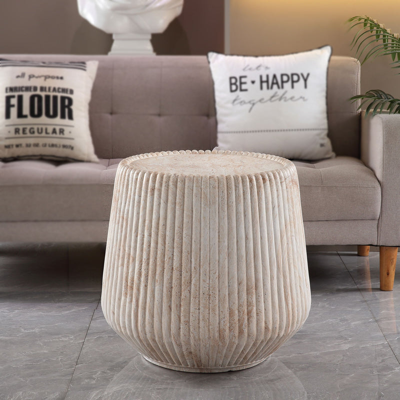 Fluted Drum Accent Coffee Table For Indoor / Outdoor - Beige / Yellow