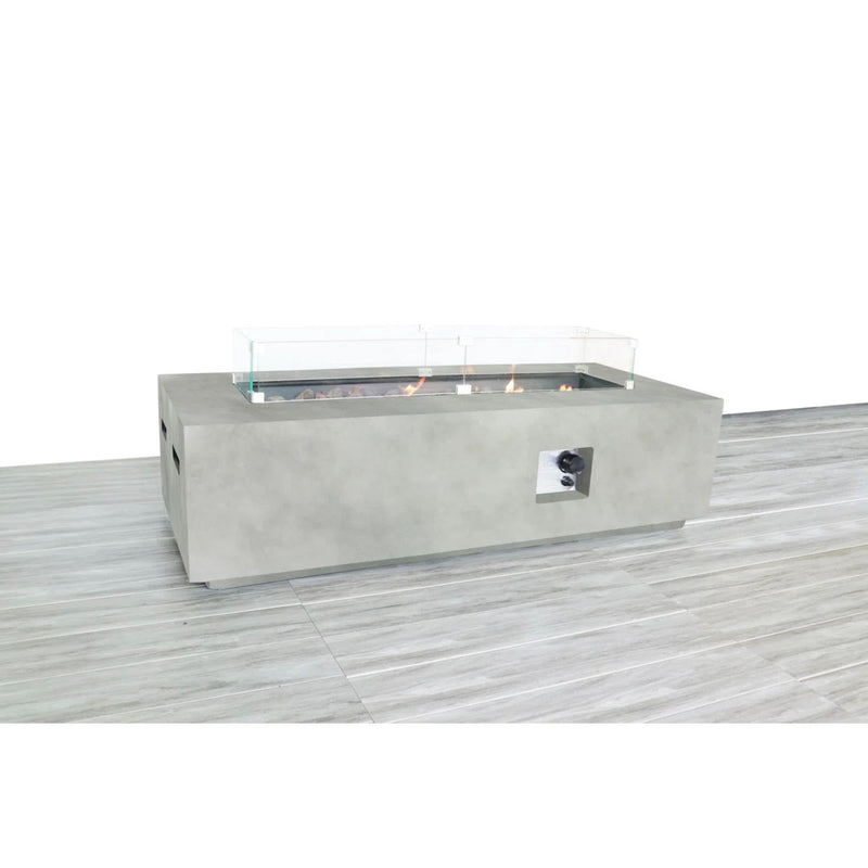Rectangular Propane Fire Pit Table With Fiber Reinforcement And Adjustable Flame Control - Gray
