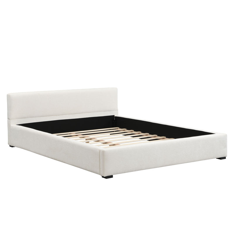 Queen Bed Wide Edge With Soft Upholstery - Beige