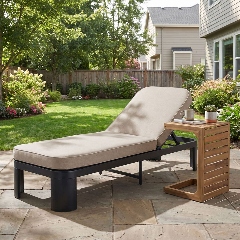 Outdoor Chaise Lounge Set With Side Table, 5 Position Adjustable Patio Recliner