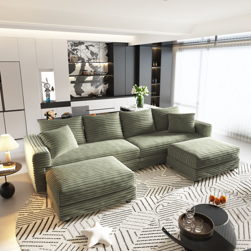 Deep Seat Convertible Sofa With Soft Pillows And Ottomans