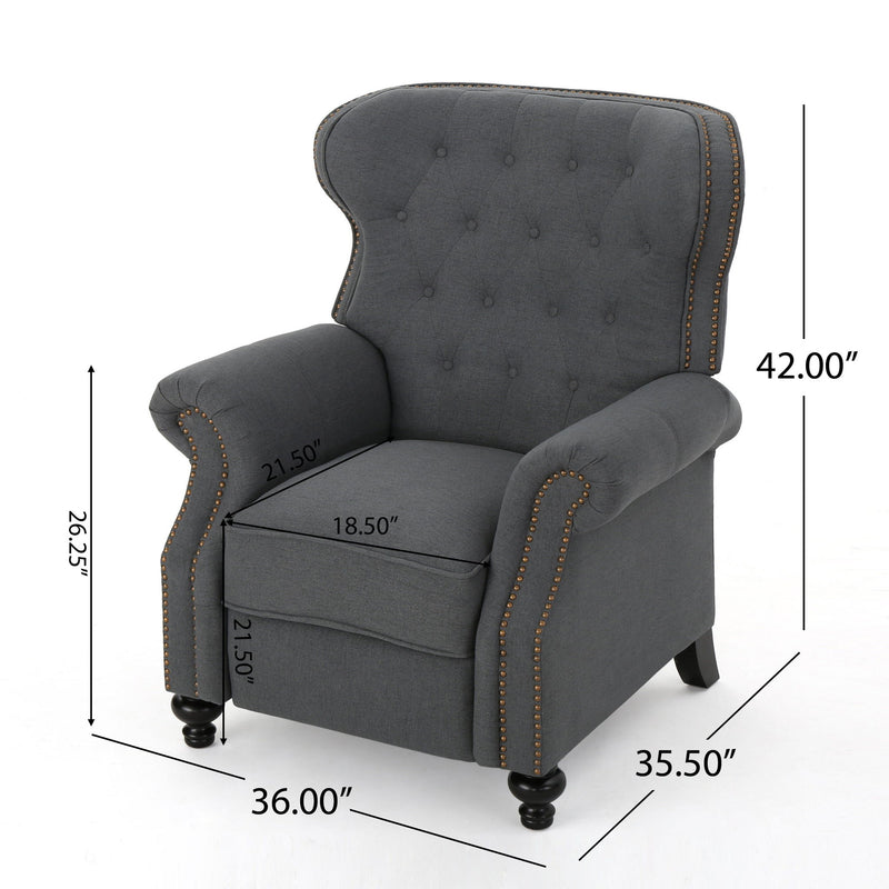 Accented Push Back Recliner Chair With Rolled Arms, Enjoy Cocooning Comfort