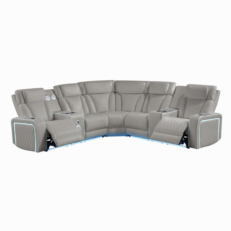 Electra - Power Recliner Sectional Sofa With Power Headrests, Console Loveseats, Wedge, LED Light Strip, Speakers