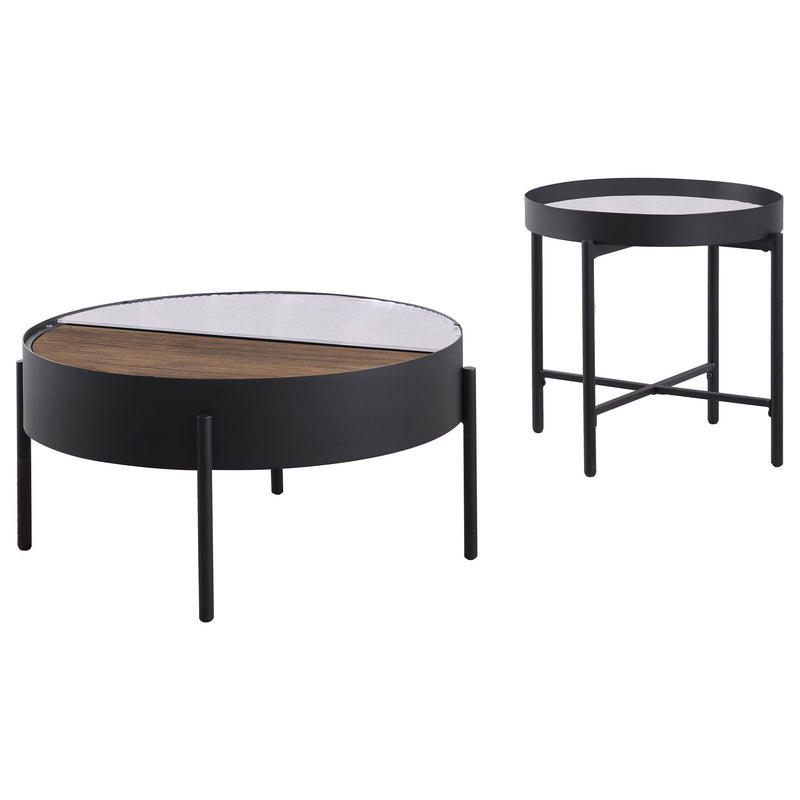 Rafael - 2 Piece Coffee Table Set With Sliding Storage - Tan / Black