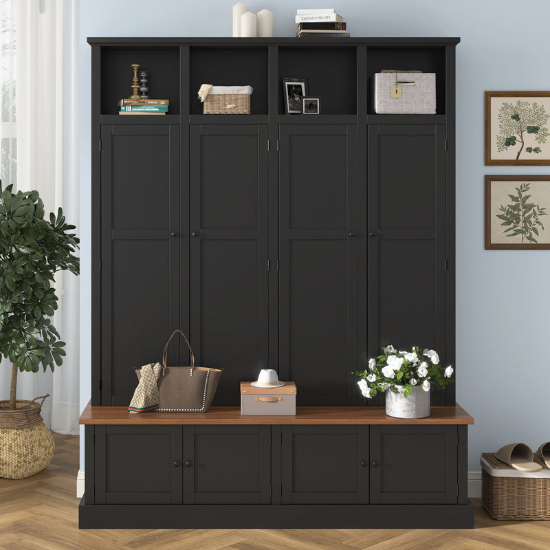 Hall Tree With Bench And Cabinet, 4 In 1 Entryway Bench With Coat Rack