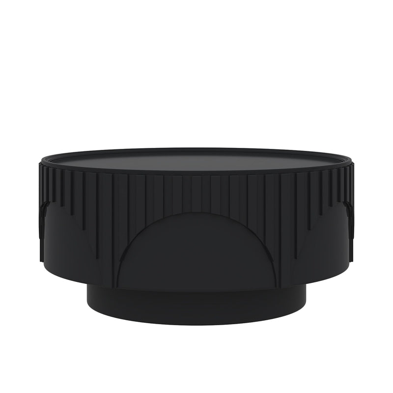 Round Fluted Drum Coffee Table With Sturdy Base For Living Room