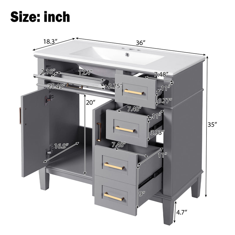 Modern Bathroom Vanity With Ceramic Sink, Soft Close Storage Cabinet