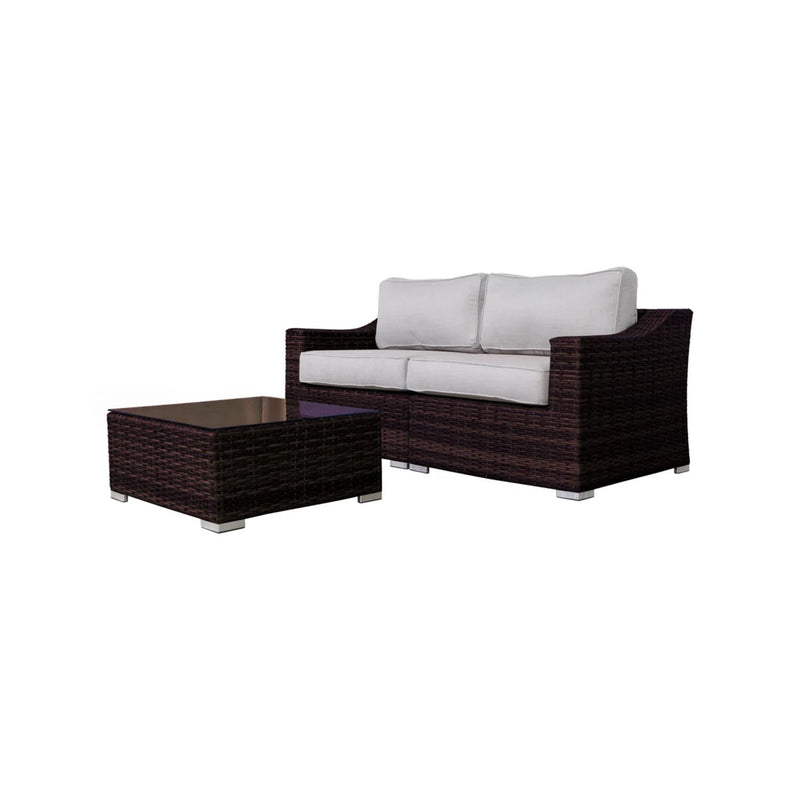 Wicker 2 Person Conversation Set, Durable Outdoor Seating With Cushions Mix - Brown Mix