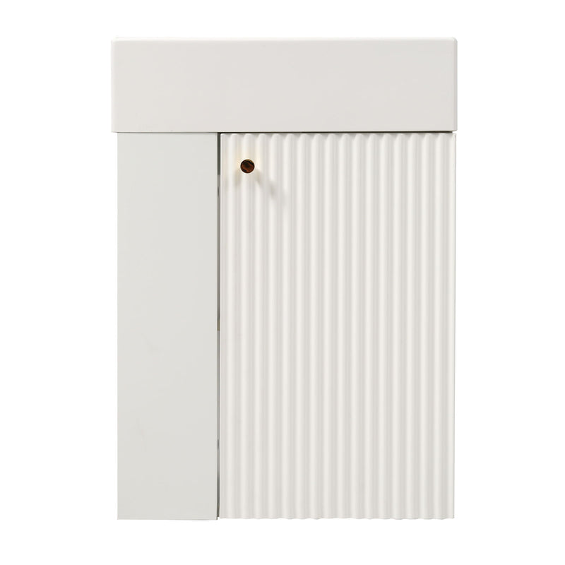 Floating Bathroom Vanity With Resin Basin, Left Side Storage - White