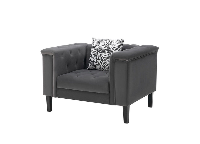 Mary - Tufted Chair With 1 Accent Pillow - Dark Gray