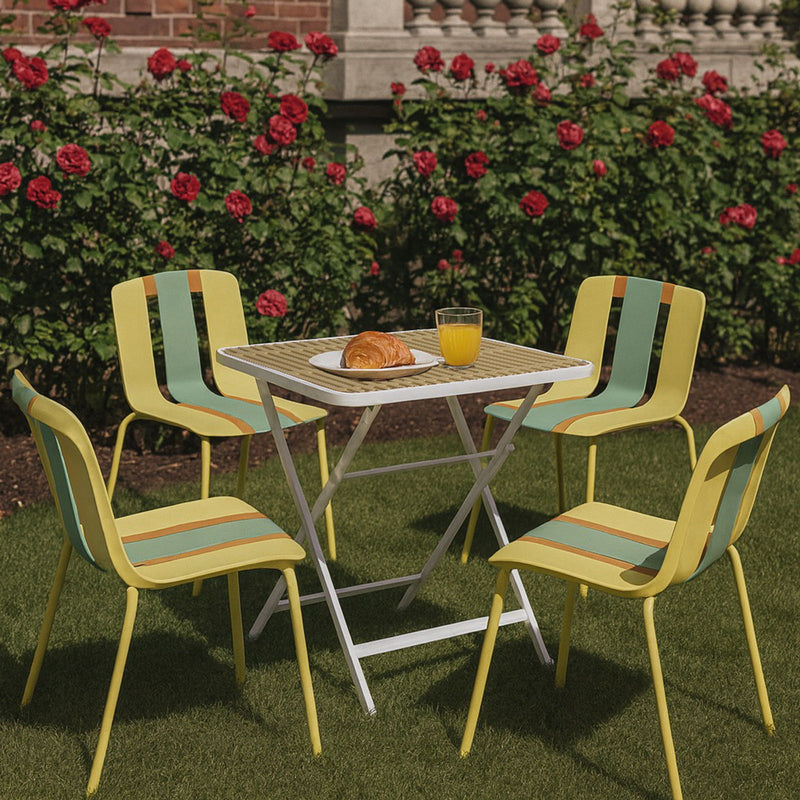 4 Piece Set Of Modern Striped Single Chairs With Folding Square Table