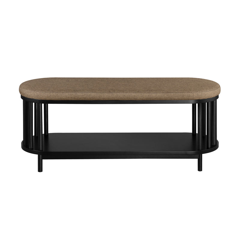 Upholstered Top Storage Bench With Lower Shelf - Black