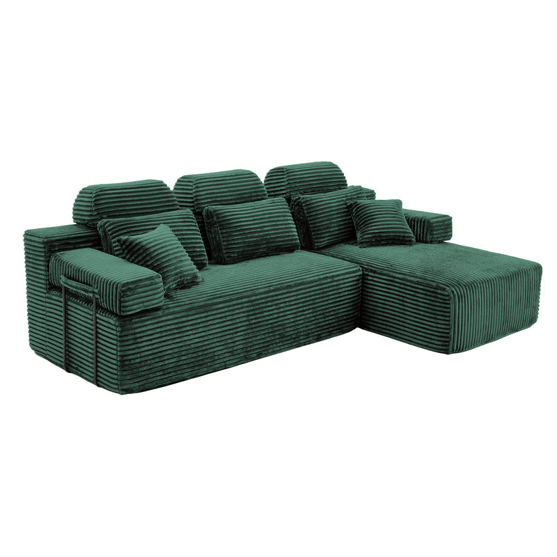 Sectional Sleeper Sofa & Storage Pockets, Modular Couch With Throw Pillows For Living Room