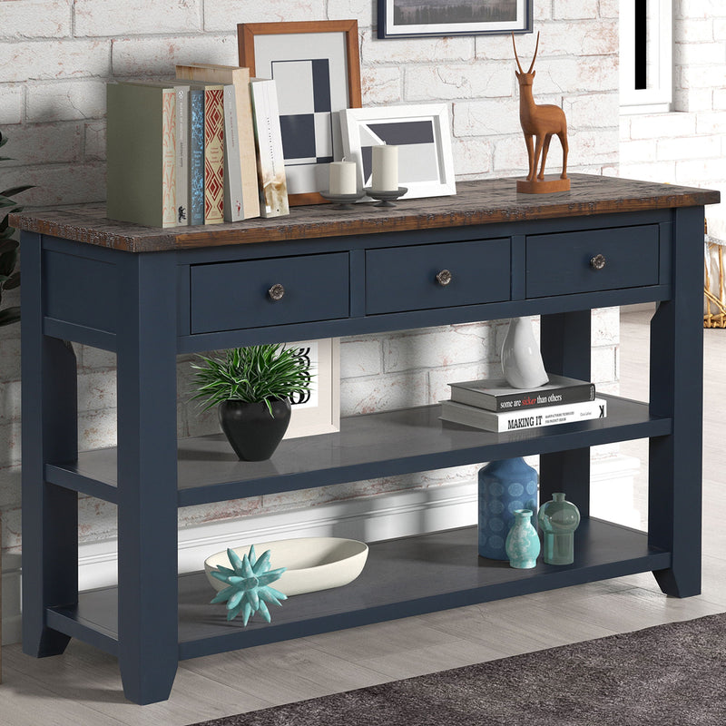 49'' Rectangular Solid 3 Drawer 2 Shelf Console Table - Blue